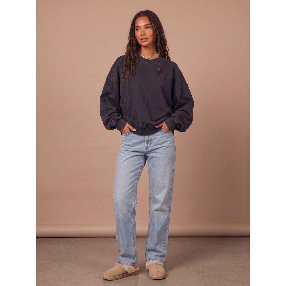ASOS Women's Black Oversized Sweatshirt Size 6 Crewneck Casual Pullover Lounge